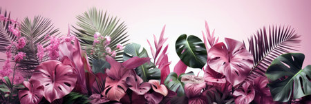 Tropical plants background, Jungle tropic leaves and flower variety, bannerの素材