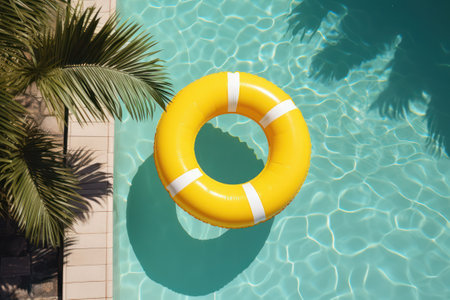 Pastel inflatable rings, kids buoys on swimming pool background, closeupの素材