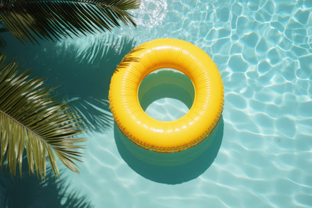 Pastel inflatable rings, kids buoys on swimming pool background, closeupの素材