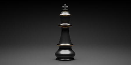 Chess king black on black background, copy space. Chess game template. 3d renderの写真素材