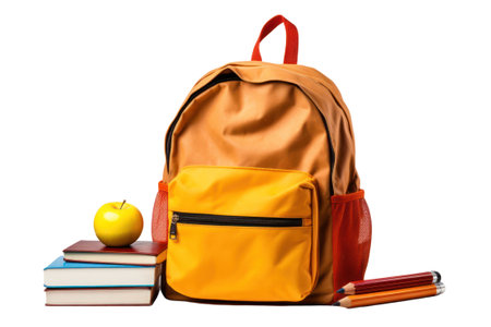 Backpack isolated on transparent background, PNG. Colorful handbag for business and schoolの素材