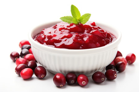 Cranberry sauce isolated on white transparent background, Thanksgiving holiday red sauce closeupの素材