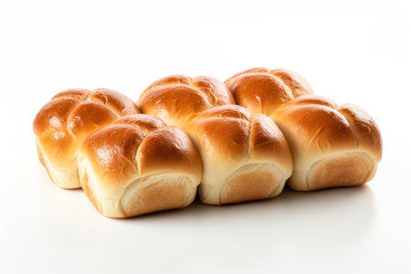 Bread rolls small buns isolated on white transparent background, Thanksgiving holiday dinner rolls top viewの素材