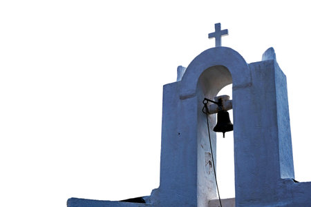 Greek island church isolated on white background. Cyclades Greece.の写真素材