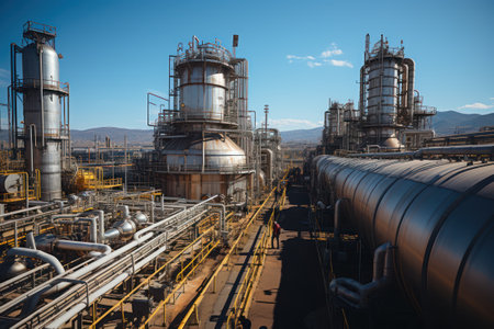 Gas and oil pipelines stretching across open landの素材
