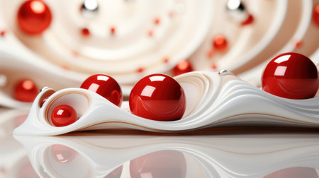 3D abstract array of floating balls forming a dynamic backgroundの素材