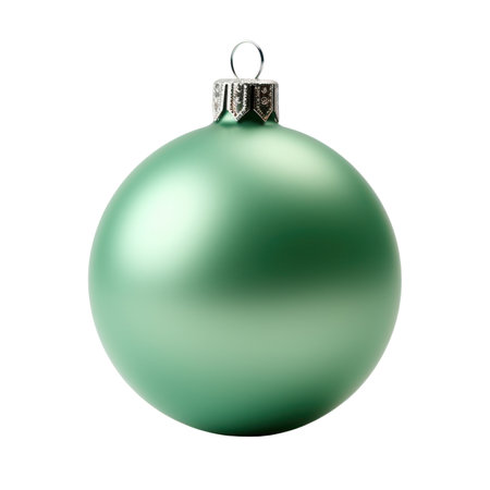 Christmas ball. Green Xmas bauble decoration isolated on transparent white backgroundの素材