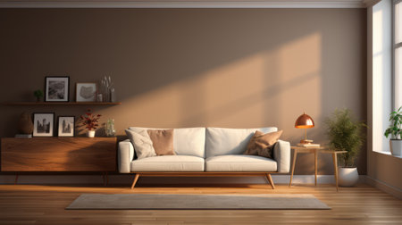 Minimalist urban apartment with sunlight.の素材