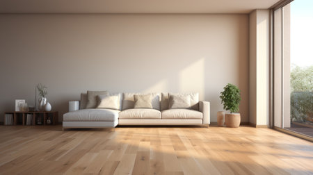 Minimalist urban apartment with sunlight.の素材