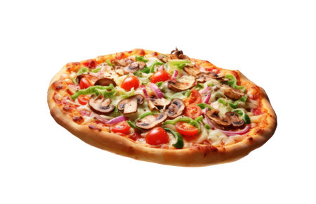Pizza isolated on white transparent background, top viewの素材