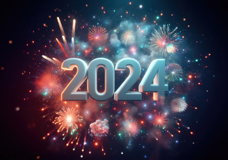 New year 2024 with vibrant fireworks displayの素材
