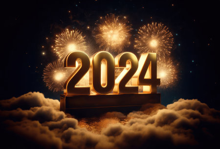 New year 2024 with vibrant fireworks displayの素材