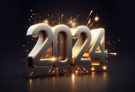 New year 2024 with vibrant fireworks displayの素材