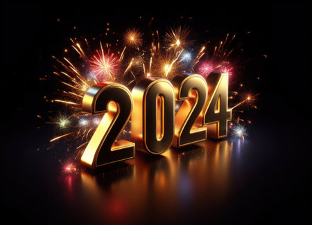 New year 2024 with vibrant fireworks displayの素材