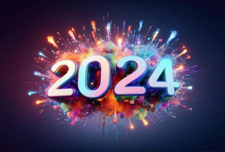 New year 2024 with vibrant fireworks displayの素材