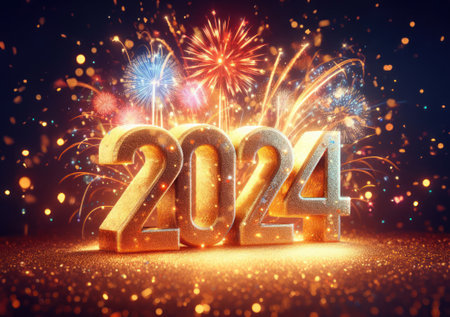 New year 2024 with vibrant fireworks displayの素材