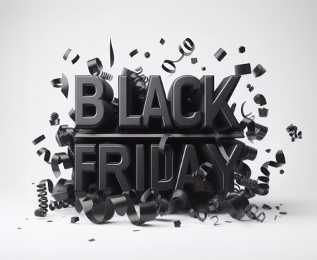 3d metallic black friday text on white backgroundの素材