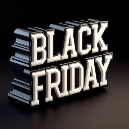 3d metallic black friday text on dark backgroundの素材