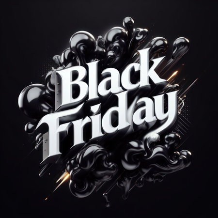 3d metallic black friday text on dark backgroundの素材