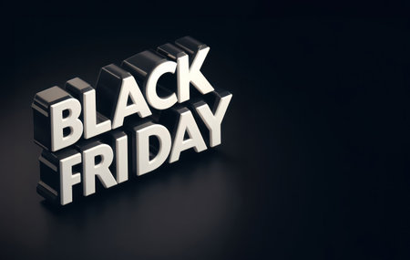 3d metallic black friday text on dark backgroundの素材