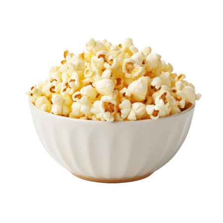 Popcorn in a bowl isolated on white transparent background,の素材
