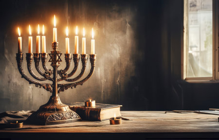Glowing hanukkah candles celebrating traditionの素材