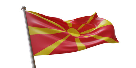 North Macedonia flag waving isolated on white transparent background