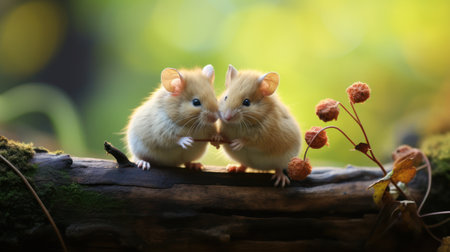 Two small rodents together, animals friendshipの素材