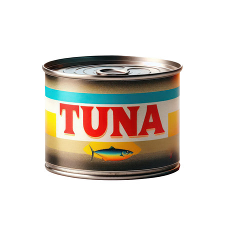 Tuna fish tin can product isolated on white transparent backgroundの素材