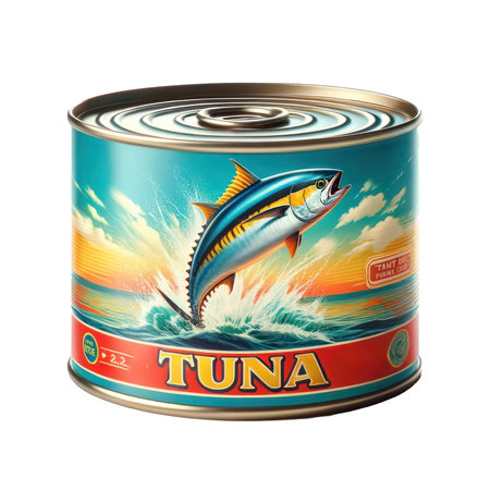 Tuna fish tin can product isolated on white transparent backgroundの素材