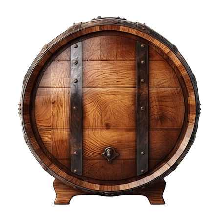 Antique oak wooden barrel set for winery and distillery, isolated on white transparent backgroundの素材