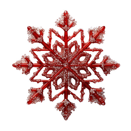 Red crystal snowflake Christmas tree decoration isolated on white transparent backgroundの素材
