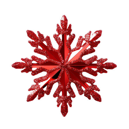 Red crystal snowflake Christmas tree decoration isolated on white transparent backgroundの素材