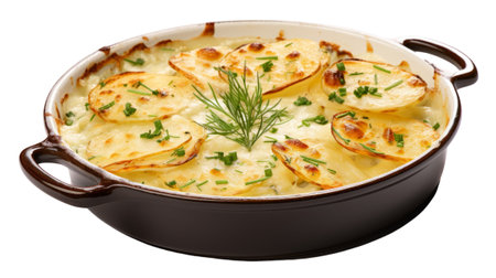 Christmas gratin potatoes isolated on white transparent, closeup, Xmas menuの素材