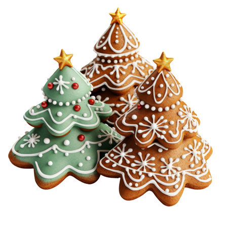 Christmas Gingerbread cookies isolated on white transparent, closeupの素材