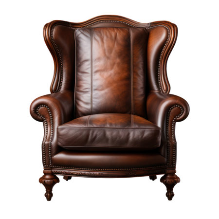 Armchair home furniture isolated on white transparent, living room comfortable leather seatの素材