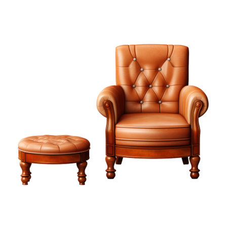 Armchair home furniture isolated on white transparent, living room comfortable leather seatの素材