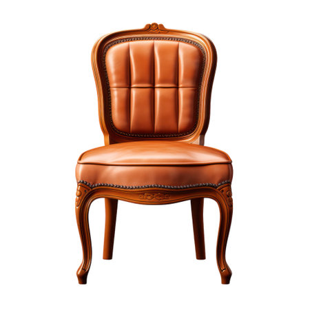 Stool, wooden furniture chair with leather detail isolated on white transparentの素材
