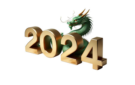 2024 Chinese new year, year of the dragon. Green wooden dragon isolated on white transparenの素材