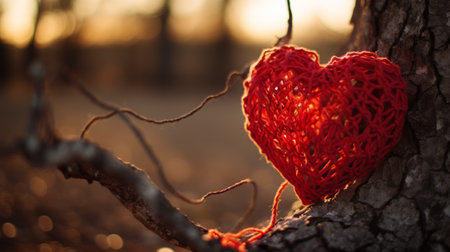 Valentines day card, red heart on blur background, copy spaceの素材