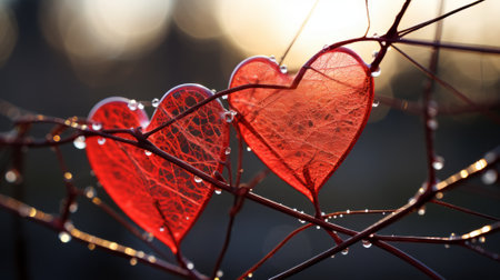 Valentines day card, red heart on blur background, copy spaceの素材