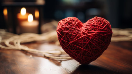 Valentines day card, red heart on blur background, copy spaceの素材