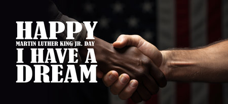 Happy Martin Luther King jr day. I have a dream text and white and black handshakeの素材