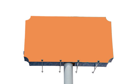 Blank billboard isolated on white transparent, orange color empty signpost at the highway,の写真素材