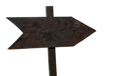 Old wooden arrow sign isolated on white transparent,