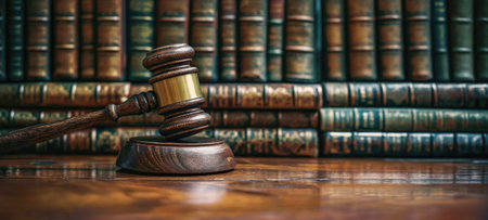 Judge gavel and Law books on a wooden office, closeupの素材