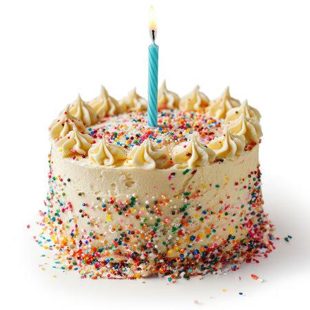 Îirthday cake with eight candles isolated on white transparent backgroundの素材