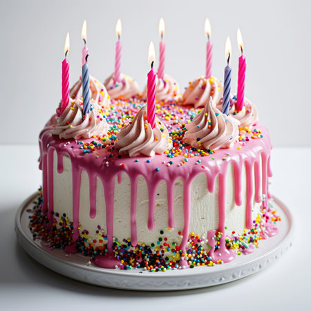 Îirthday cake with eight candles isolated on white transparent backgroundの素材