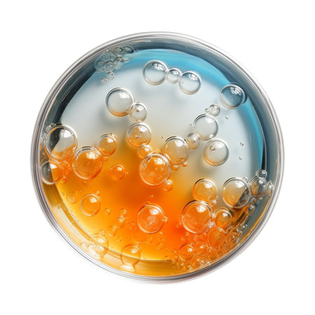 Laboratory petri dish with liquid isolated on white, transparent, top viewの素材