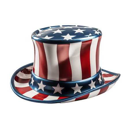 Uncle Sam hat US flag isolated on white transparent, USA national patriotic capの素材